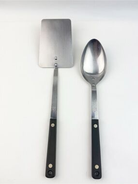 Vintage Flint Stainless Steel Large Spoon & Turner Spatula Set Black Handle MCM